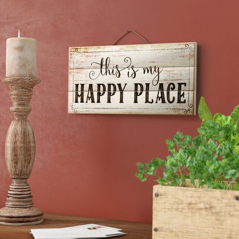 Winston Porter This Is My Happy Place Horizontal Pallet Wood Sign Wall Décor & Reviews | Wayfair Welcome To My Happy Place Signs, This Is My Happy Place Sign, Rustic Signs And Sayings, Small Wood Signs Sayings, My Happy Place Sign, House Signage, Pallet Board Signs, Signs For The Home, Wood Decor Signs