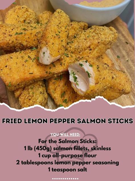 Salmon Sticks, Lemon Pepper Salmon, Blue Cheese Sauce, Pepper Seasoning, Fried Salmon, Lemon Pepper Seasoning, Old Bay, Lemon Pepper, Salmon Fillets