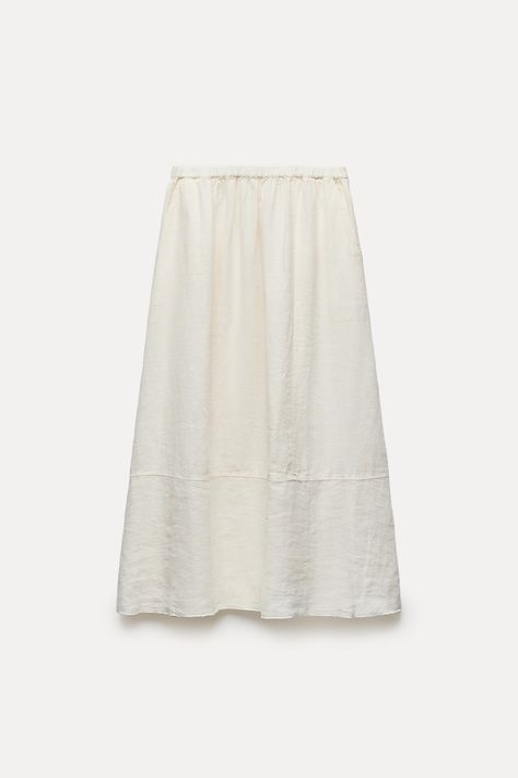 Linen Skirt Midi, Wishlist Summer, Zara Pleated Skirt, Black Bin, Jacquard Midi Skirt, Linen Midi Skirt, Ivory Skirt, Midi Skirt With Pockets, White Midi Skirt