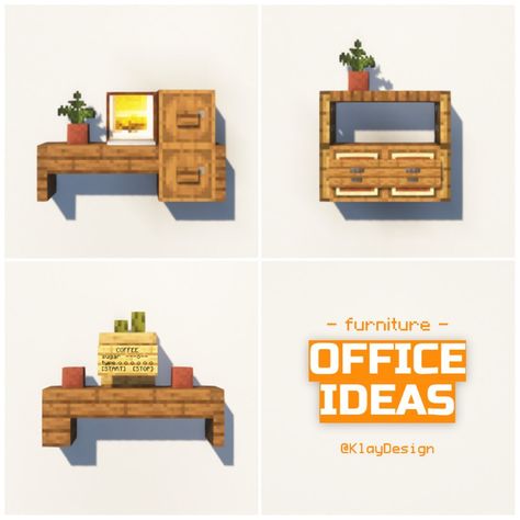 👩‍💻 OFFICE IDEAS - Minecraft Here’s three furniture ideas for a small office! 😱 I tried to build a Desk setup, an archive cabinet to storage all the documents, a coffee machine. Will you build these? 🤔 ——————————————— - 🪴 Follow @klay.design_mc for more! - 💬 Lemme know your thoughts! - 🙌 Complementary Shaders - 🍳 Repost with credits only! ——————————————— #minecraft #minecraftdesign #minecraftpe #minecraftonly #minecraftpc #minecrafter #minecraftmeme #minecrafters #minecraftbuilds #minecra... Minecraft Workbench, Minecraft Desk Ideas, Minecraft Shelf Ideas, Minecraft Office Ideas, Minecraft Office, Minecraft Interiors, Minecraft Details, Minecraft Pasta, Build A Desk