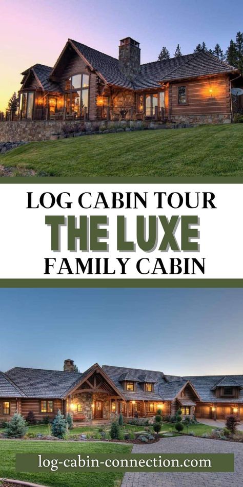 One Story Log Homes, Log Cabin Houses, Family Movie Room, Log Cabin Mansions, Log Cabin Fireplace, Log Cabin Kitchens, Log Cabin House, Cabin Build, Cabin Mansion