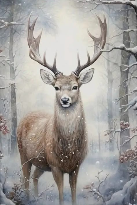 Deer Pictures, Deer Painting, Deer Art, Vintage Deer, Winter Print, Holiday Wall Decor, Winter Beauty, A Deer, Christmas Scenes