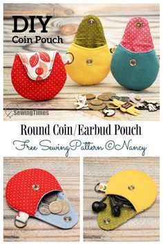 DIY Fabric Round Coin/Earbud Pouch Free Sewing Pattern + Video | Fabric Art DIY Diy Coin Purse Pattern, Earbud Pouch, How To Crochet For Beginners, Diy Coin Purse, Purse Patterns Free, Sewing Tutorials Bags, Coin Purse Pattern, Bags Sewing, Sewing To Sell