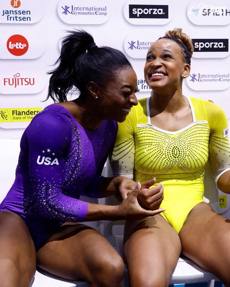 Icons supporting icons. ✨🌟 ⁠ ⁠ 📸 #SimoneBiles #RebecaAndrade #Gymnastics #Olympics via Getty (gymternerdy on X) Gymnastics Olympics 2024, Gymnastics Olympics, Olympic Gymnastics 2024, Gymnastics Camp, Ncaa Gymnastics Women, Usa Gymnastics Team, Usa Gymnastics Olympics, Elite Gymnastics, Elite Daily