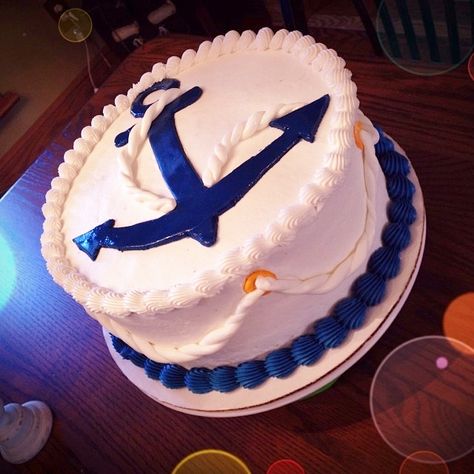 Navy Retirement, Blue Anchor on White, White or Chocolate, 8", 10" or 12", Double or Triple Layer, Single, 2, or 3 Tier, Navy Retirement Cakes, Navy Cakes Ideas Military, Nautical Birthday Cakes, Navy Cake, Navy Cakes, Navy Retirement, Military Cake, Navy Party, Ocean Cakes