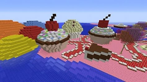 Minecraft Candyland, Candy Minecraft, Minecraft Creative Ideas, Minecraft Kawaii, Rainbow Minecraft, Minecraft Park, Minecraft Furniture Ideas, Minecraft Cupcakes, Minecraft House Plans