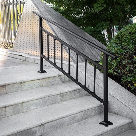 Iron Railings Outdoor, Steps Outdoor, Exterior Stair Railing, Stair Railing Kits, Metal Stair Railing, Outdoor Handrail, Outdoor Stair Railing, Wrought Iron Handrail, Step Railing