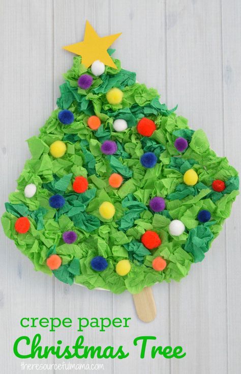 This Crepe Paper Christmas Tree Craft uses paper plates, crepe paper, and pompoms to create a fun and festive Christmas kid craft. #kidsactivities #ChristmasTree #christmas Crepe Paper Christmas Tree, Crepe Paper Christmas, Paper Christmas Tree Craft, Crepe Paper Crafts, Christmas Tree Craft, Cartoon Christmas Tree, Christmas Trees For Kids, Ideas Navideñas, Australian Christmas