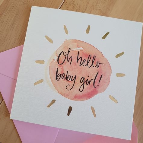 Luxury New Baby Girl Card With Pink and Gold Foil, by Sunshine for Breakfast. - Etsy UK New Baby Cards Handmade Watercolor, Watercolour Baby Card, Watercolor Baby Shower Card, Baby Girl Watercolor, Homemade Watercolors, Postcards Diy, Baby Girl Card, Baby Cards Handmade, Water Paint