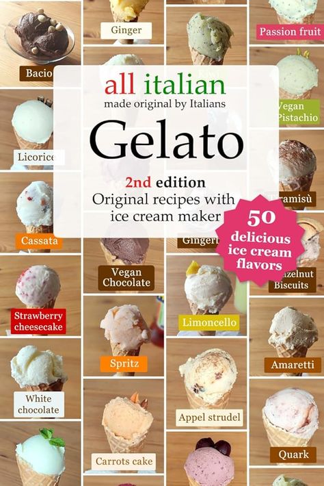 Gelato - 2nd edition: 50 Original Italian Ice Cream Recipes with Ice Cream Maker - ice cream recipes Italian Gelato Aesthetic, Italian Ice Cream Shop, Italian Ice Cream Recipe, Recipes With Ice Cream, Limoncello Cheesecake, Gelato Flavors, Pistachio Gelato, Ice Cream Menu, Italian Ice Cream