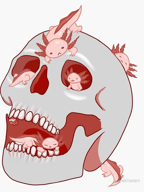 "Axolotl Skull" Sticker by kaylakilledart | Redbubble Axolotl Tattoo, Skull Sticker, Human, For Sale