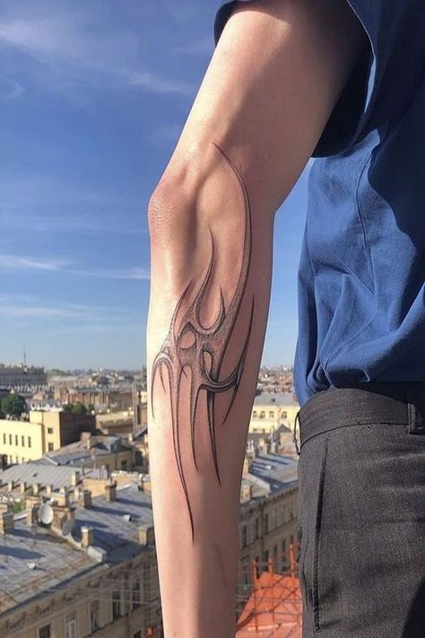 Cybersigilism Tattoo Arm, Red Tattoo Men, Elbow Tattoo Men, Neotribal Tattoo, Fluent In English, Tattoo Over Scar, Sigil Tattoo, Clever Tattoos, Tattoo Inspiration Men