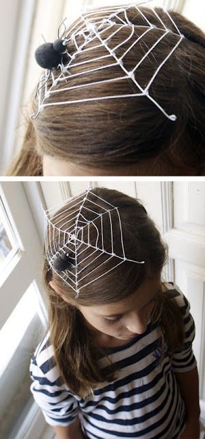 Great Halloween spider web hair accessory · Recycled Crafts | CraftGossip.com Moldes Halloween, Spider Costume, Hallowen Ideas, Halloween Arts And Crafts, Handmade Charlotte, Scary Halloween Costumes, Spider Webs, Halloween Spider Web, Fantasias Halloween