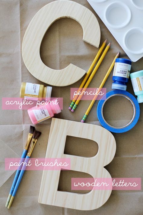 How To Decorate Wooden Letters Initials, Decorate Letter Ideas, Initial Painting Letters, Painting Wood Letters, Painting Wood Letters Ideas, Painted Wood Letters Ideas, Diy Wood Letters Paint Ideas, Painted Initial Letters, Wooden Initial Letters Wall Decor