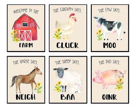 PRICES MAY VARY. The Chicken says Cluck - Welcome to the Farm - The Cow says Moo - The Horse says Neigh - The Sheep says Baa - The Pig says Oink The size of the art is 8x10" - perfect for your picture frames! Set of Six (6) - Frame is not included Soft Watercolor Farm Art High quality graphics and material - Fun Theme - USA Made The Chicken says Cluck - Welcome to the Farm - The Cow says Moo - The Horse says Neigh - The Sheep says Baa - The Pig says Oink. Soft Watercolor Farm Art. Set of Six - F Farm Animals Nursery, Farm Nursery Decor, Farm Animals Decor, Farm Animal Nursery, Farmhouse Nursery, Baby Farm Animals, Animal Wall Art Nursery, Kids Room Prints, Farm Nursery