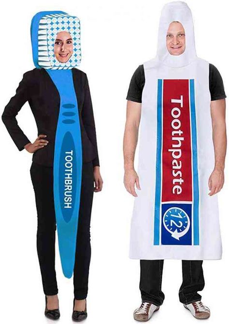 Toothbrush And Toothpaste Costume, Matching Halloween Costumes For Besties Funny, Funny Costume Ideas For 2 Friends, Funny Halloween Duo Costumes, Matching Halloween Costumes For 2, Toothbrush Costume, Toothpaste Costume, Funny Women Costumes, Funny Duo Costumes