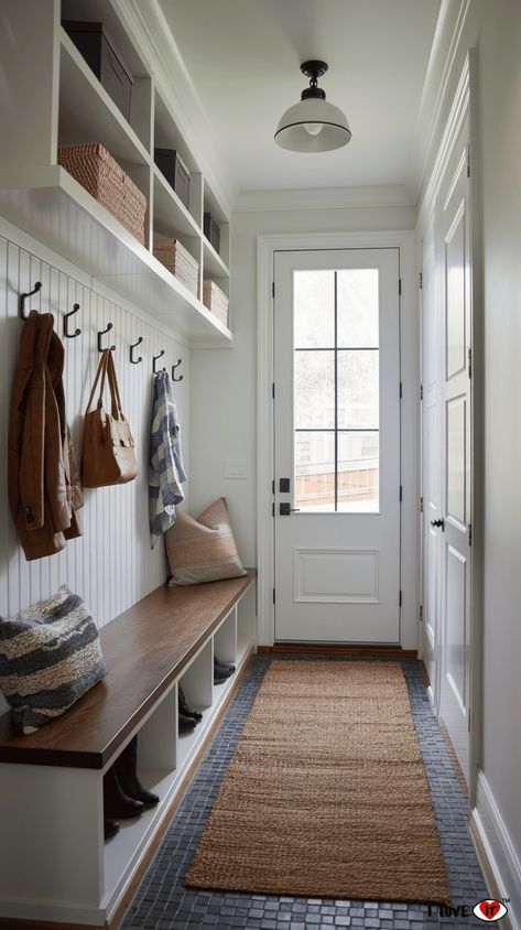 10 Inspiring Entryway Mudroom Ideas for a Functional and Stylish Home - I Luve It Mud Room Ideas Off Garage, Mud And Laundry Room Ideas, Mudroom Ideas Entryway With Cabinets, Breeze Way Mudroom, Mudroom Entry Bench, Small Area Mudroom Ideas, Mud Room In Hallway, Porch Converted To Mudroom, Country Farmhouse Mudroom