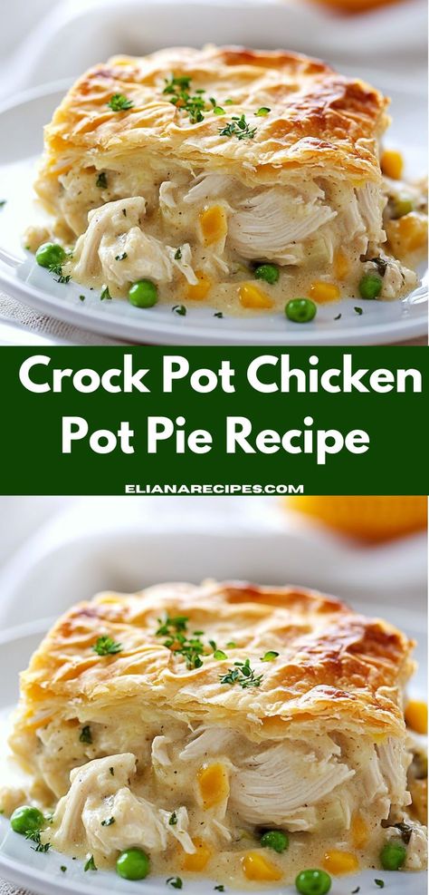 Searching for a warm, cozy dish? This Crock Pot Chicken Pot Pie Recipe delivers on flavor and ease, making it ideal for busy families. Enjoy a delightful dinner that warms the heart and soul." Slow Cooker Chicken Pot Pie Recipe, Chicken Pot Pie Recipe Crockpot, Easy Crock Pot Chicken, Slow Cooker Chicken Pot Pie, Crockpot Chicken Pot Pie, Chicken Pot Pie Recipe, Pot Pie Recipe, Chicken Veggies, Easy Chicken Pot Pie