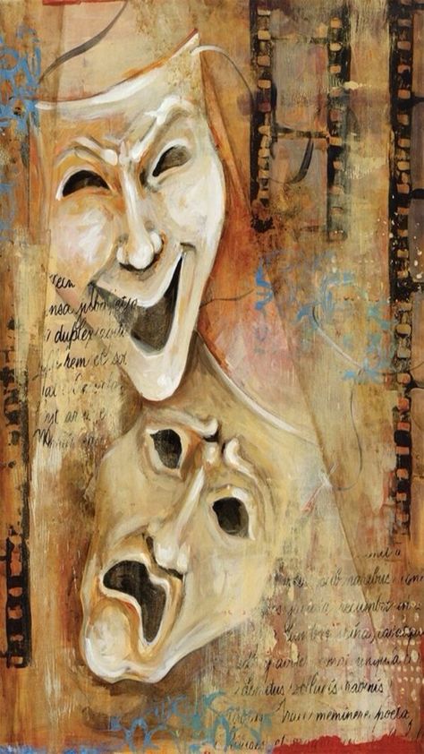 Art Paintings Famous, Famous Art Paintings, Drama Masks, Movie Crafts, Decoupage Printables, Vintage Theatre, Theatre Masks, Mask Painting, Paintings Famous