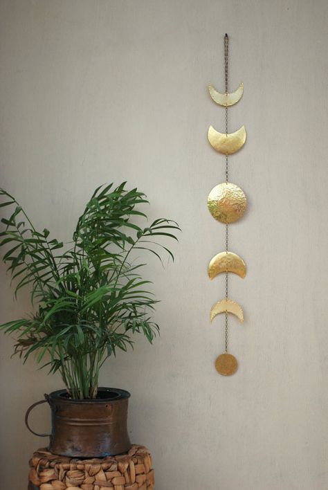 Moon Phases Wall Hanging Brass Full Moon Wall Decor by CarmelsArt Monochromatic Interior Design, Moon Wall Decor, Moon Mobile, Wall Art Uk, Brass Wall Hanging, Big Wall Art, Moon Wall Art, Classic Decor, Moon Child