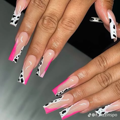 Pink Cow Print Nails, Country Acrylic Nails, Cow Print Nails, Cowboy Nails, Pink Cow Print, Gel Toe Nails, Cow Nails, Drip Nails, Colored Acrylic Nails