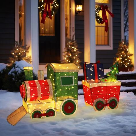 5ft Christmas Train Set With 170 Led Lights Outdoor Christmas Decorations Christmas Decor For Christmas Party Holiday Outdoor Garden Lawn Yard Decorations | Shop Now For Limited-time Deals | Temu Train Yard, Holiday Yard Decorations, Christmas Train Set, Train Light, Train Decor, Christmas Yard Decorations, With Christmas Tree, Holiday Display, Christmas Material