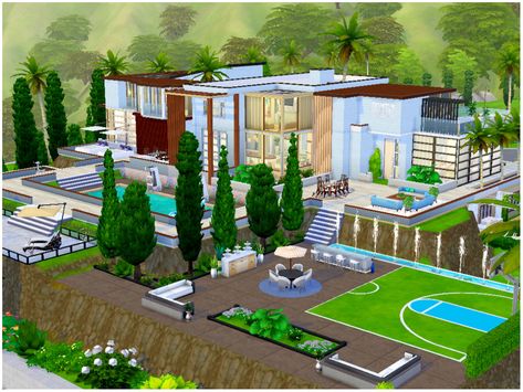 Sims 4 Houses 64x64, Sims 4 64x64 Mansion, Sims 4 64x64, Outdoor Eating Area, Outdoor Sitting Area, Dream Mansion, Sims 4 House Design, Outdoor Eating, Modern Mansion