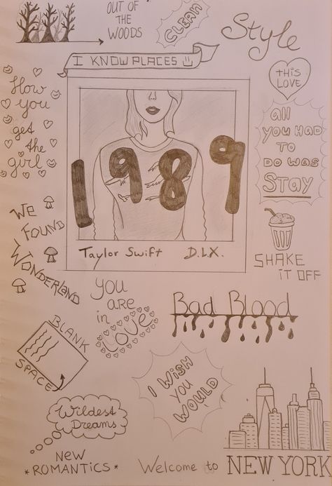 Secret Drawing Ideas, Taylor Swift Aesthetic Drawing Easy, Easy Drawings Of Taylor Swift, 1989 Doodles Taylor Swift, Swiftie Things To Draw, Taylor Swift Song Lyrics Drawing, Taylor Inspired Drawings, Spotify Drawing Aesthetic Taylor Swift, Taylor Swift Stuff To Draw