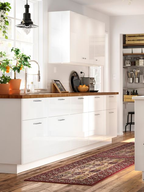 Explore Our Complete Kitchen Systems to Create Your Kitchen - IKEA High Gloss Cabinets, Karlby Countertop, Ikea Canada, Kitchen Ikea, Kitchen Solutions, Wood Countertops, Kitchen Doors, Functional Kitchen, Ikea Kitchen