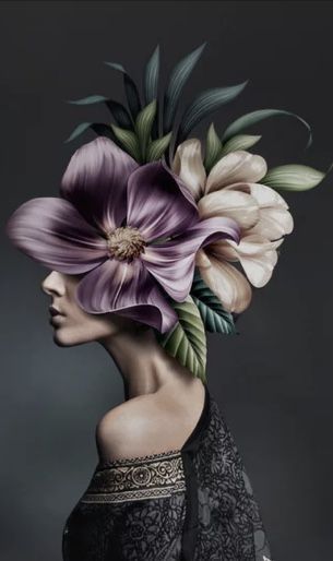 Flower Head Art, Flower Head Woman, Woman Flower Painting, Flowers On Head Painting, Women Flower Head Wallpaper, Painting Woman Flowers Head, Line Art Flowers, Photographie Portrait Inspiration, Surrealism Painting