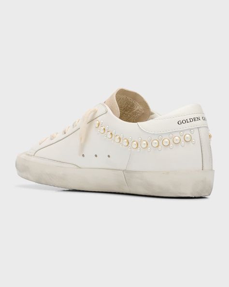 Golden Goose Superstar Mixed Leather Low-Top Sneakers | Neiman Marcus Golden Goose Wedding, Cute Womens Shoes, Golden Goose Superstar, Preppy Shoes, Goose Shoes, Golden Goose Sneakers, Shoe Inspo, Golden Goose Shoes, Golden Goose Deluxe Brand