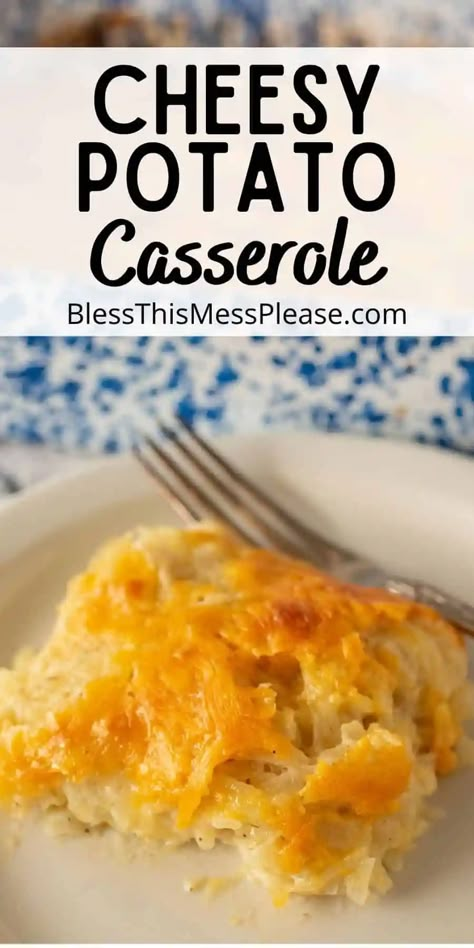 Cheesy Potato Casserole is a comfort food that your whole family will love. It tastes like your favorite classic funeral potatoes but made with fresh potatoes and no cream of anything. #cheesy #hashbrown #cheesypotatoes #casserole Creamy Cheesy Potatoes Casserole, Fresh Potato Hashbrowns, Hashbrown Casserole With Fresh Potatoes, Fresh Potato Casserole, Hashbrown Casserole Fresh Potatoes, Grated Potato Recipes, Cheesy Potatoes With Real Potatoes, Cream Of Anything, Cheesy Potatoes With Hashbrowns