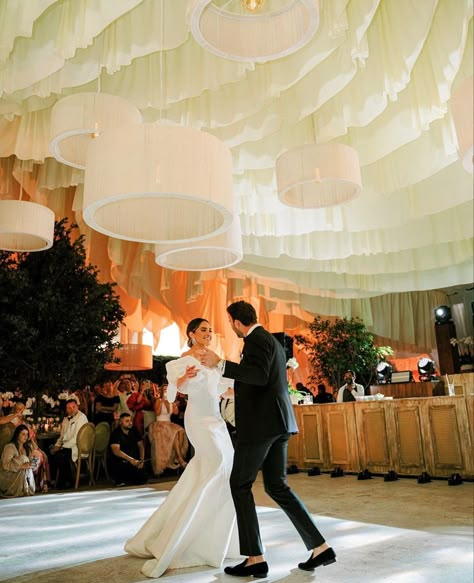 Wedding Hall Roof Decorations, Draped Ballroom Wedding, Wedding Reception Ceiling Decorations, Ceiling Installation Wedding, Ceiling Decor Wedding, Ceiling Draping Wedding, Ceiling Wedding, Filipiniana Wedding Theme, Reception Ceiling