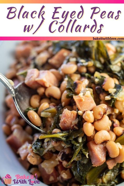 These flavorful black eyed eyed peas are loaded with greens and delicious ham! Black Eyed Peas Recipe New Years, Canned Black Eyed Peas, Black Eyed Peas Recipe Crock Pot, Blackeyed Pea Recipes, Collard Green Soup, Southern Black Eyed Peas, Dixieland Delight, Black Eyed Pea Soup, Blackeyed Peas