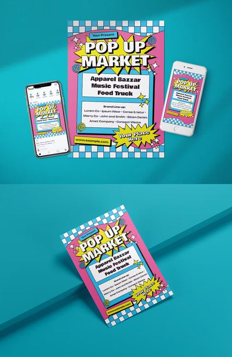 Pop Up Market, Media Kit, Event Flyer, Brand Marketing, Food Festival, Print Templates, Pop Up, Photoshop, Marketing