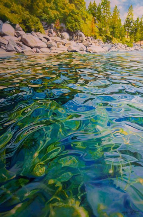 Michelle Courier Art, Michelle Courier, Wave Art Painting, Landscape Art Quilts, Reflection Art, Water Images, Marine Art, Lake Art, Oceanography