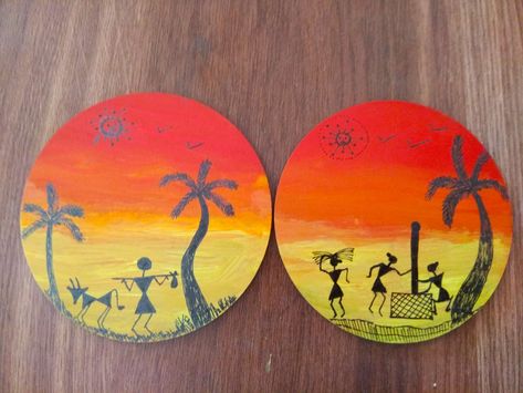 Warli Paintings, Worli Painting, Warli Art, Mdf Coasters, Diy Bookmarks, Dot Art Painting, Art N Craft, Dot Art, Dots Art