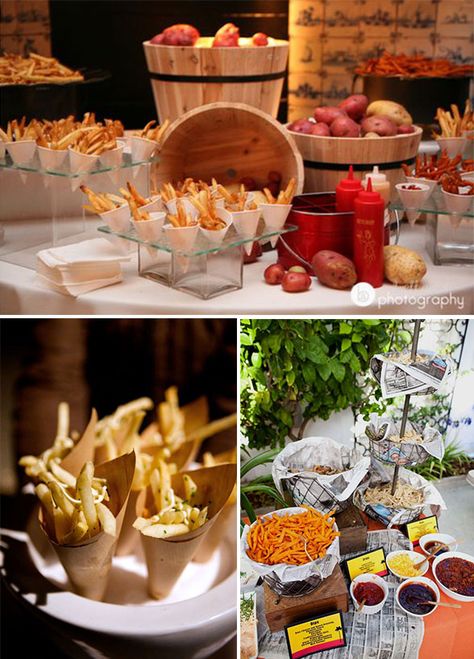 Take a look at our top 10 most fabulous ways to do food stations at your wedding that your guests will go absolutely crazy for! Fries Bar, Wedding Food Truck Catering, Wedding Food Station, Food Station Ideas, Outdoor Party Foods, Wedding Food Catering, Food Truck Wedding, Wedding Food Stations, Food Truck Catering