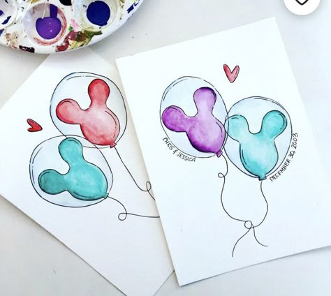 Disneyland Painting, Disney World Art, Mickey Mouse Balloon, Mickey Tattoo, Disney Silhouette Art, Watercolor Christmas Cards Diy, Disney Doodles, Disney Sleeve, Balloon Tattoo