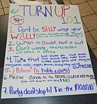 I love college. College house party rules. Turn up Drink Jenga, House Party Rules, College House Party, New House Party, House Party Outfit, White Trash Party, House Rules Sign, College House Decor, Trash Party