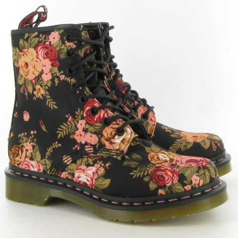 Flowery boots, you make me want sing every time I wear you it feels like Spring. I love these flowery boots, so very much They show the world I’m sharp and totally in touch!  Ok. I'm not a poet, but don't you love these Doc Martens? Floral Dr Martens, Red Doc Martens, Doc Martens Black, Doc Martens Boots, Floral Boots, Flower Shoes, Dr Martens Black, Canvas Boots, Dr Martens Boots