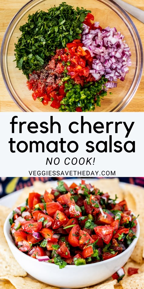 Salsa With Cherry Tomatoes, Fresh Cherry Tomato Salsa, Cherry Tomato Salsa Recipe, What To Do With Cherry Tomatoes, Cherry Tomatoes Recipes, Chunky Salsa Recipe, Chicken And Spinach Casserole, Cilantro Salad, Tomato Salsa Recipe