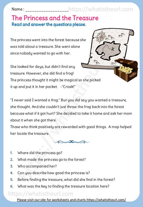 Here is a reading comprehension on a story “The Princess and the Treasure”. This can be used for any higher grades.Please download the PDF Reading Comprehension – The Princess and the Treasure 3rd Grade Reading Comprehension Worksheets, Factor Trees, English Conversation For Kids, Reading Fluency Passages, 2nd Grade Reading Comprehension, Preposition Worksheets, Reading Comprehension For Kids, Reading Comprehension Kindergarten, Teacher Cartoon