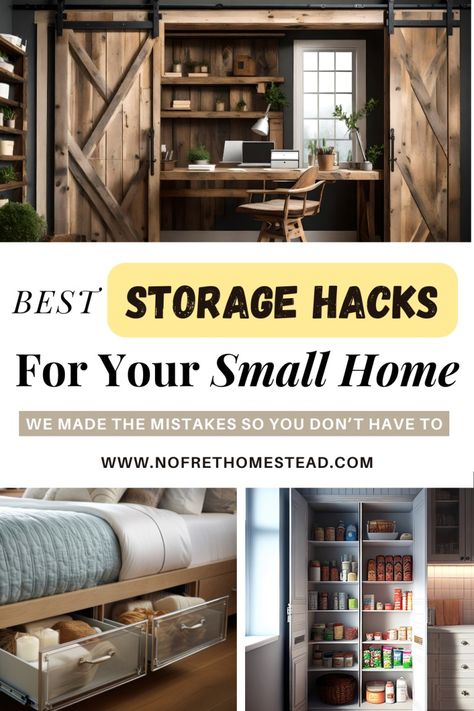 The Best Storage Hacks for Your Small Home – Do It Right The First Time! – No Fret Homestead – We Make The Mistakes So You Don’t Have To Diy Small Space Storage, Small Home Storage Solutions, Add Storage To Small House, Storage In A Small House, Home Storage Hacks, Cottage Storage, Small House Storage, Ikea Coffee Table, Furniture With Storage