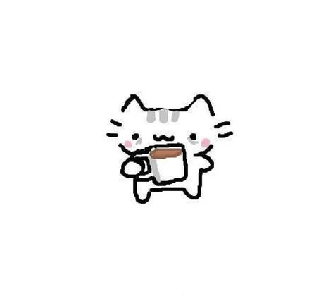 Pfp Cats Cute, Basiilleaf Cat Drawing, Basilleaf Cats, Funny Cat Doodles, Silly Cat Drawing, Cat Doodles, Chat Icon, Coffee Doodle, Coffee Cat