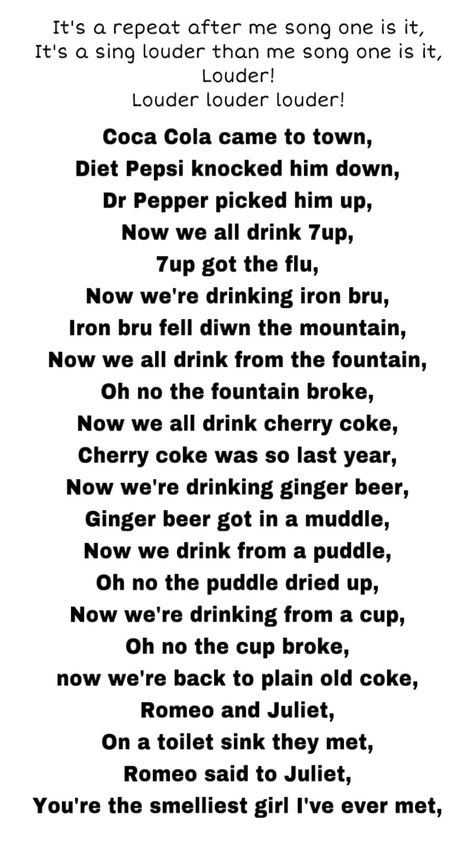 Repeat After Me Songs, Cola Song, Girl Scout Songs, Camp Songs, Diet Pepsi, Best Song, Song One, Top Secret, Girl Scout