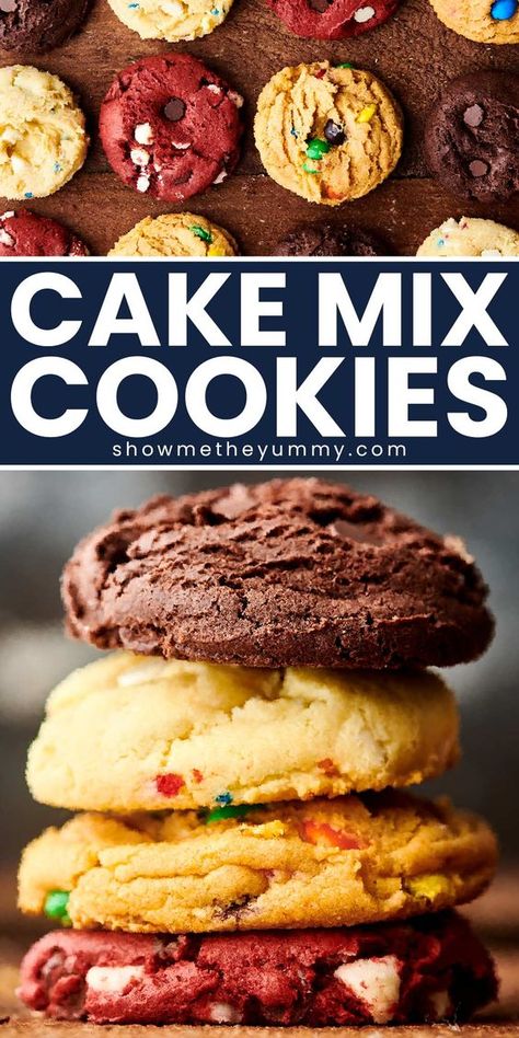 These Cake Mix Cookies can be made with any combination of cake mix, pudding mix, and mix-ins! These ultra fluffy cookies are quick, easy, and delicious. Cupcake Mix Cookies, 4 Ingredient Cake Mix Cookies, Cake Mix Cookies Gingerbread, Betty Crocker Cake Mix Cookies Recipes, Easy Fruitcake Cookies Cake Mixes, Chocolate Cake Box Cookies Recipes, Cake Mix Butterscotch Cookies, Box Cake Mix Cookie Recipes, Homemade Cookie Mix Recipes