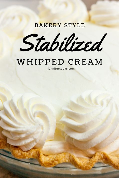 Looking to make whipped icings like the bakery that don’t turn into a melty mess on your beautiful cake? Stabilized Whipped Cream is your answer! | JenniferCooks.com  #stabilizedwhippedcreamfrosting  #whippedcreamfrosting #whippedfrosting #whippedicing #whippedicingrecipe #bakerywhippedicing #bakerywhippedicingrecipe #howtostabilizewhippingcream #firmwhippedcreamfrosting #stabilizingwhippedcream #stiffwhippedcreamforpiping #whippedfrostingrecipeforcakes Piped Whipped Cream, Sturdy Whipped Frosting, Stabilized Whipped Cream Icing, Best Stabilized Whipped Cream Frosting, Bakery Whipped Cream Frosting, Stabilized Whipping Cream, Whipped Creme Recipe, Firm Whipped Cream, Stabilized Whip Cream Frosting