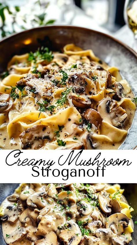 This Creamy Mushroom Stroganoff is packed with flavor! Smooth, rich, and delicious, it’s an ideal option for mushroom lovers and a great addition to your list of fall dinner ideas. Enjoy each comforting bite! Mushroom Stroganoff Recipe, Vegan Mushroom Soup, Vegan Mushroom Stroganoff, Creamy Pasta Sauce, Vegetarian Comfort Food, Mushroom Stroganoff, Recipes Cheap, Stroganoff Recipe, Easy Vegetarian Recipes