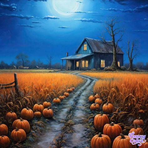 See my new artwork at Color Painting !! Halloween Scenery Art, Halloween Landscape Art, House Oil Painting, Halloween Scenes, Fun Diy Halloween Decorations, Halloween Street, Happy Halloween Pictures, Ghost Painting, Painting Pumpkins